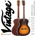 Vintage V160VSB Historic Series กีตาร์โปร่ง ทรง Orchestra ไม้สปรูซ คอไม้มะฮอกกานี อินเลย์บล็อคสีขาว สี Vintage Sunburst