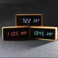 ใหม่ไม้นาฬิกา LED ไม้ไผ่ไม้นาฬิกาอิเล็กทรอนิกส์นาฬิกากระจกอุณหภูมิ TH33936