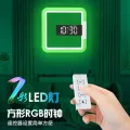 นาฬิกา RGB แบบมัลติฟังก์ชั่น เครื่องวัดอุณหภูมิในครัวเรือน นาฬิกาปลุกดิจิตอล กระจก LED นาฬิกาแขวนผนังกลวง TH33973