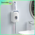 Serindia ที่ใส่แปรงสีฟันติดผนังเครื่องจ่ายยาสีฟันอัตโนมัติที่เก็บแปรงสีฟันสำหรับอุปกรณ์ห้องน้ำในห้องน้ำ