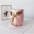 Beauty Mermaid Handle Large Capacity Tea Milk Creative Pearl Glaze Gold Coffee Mug Drinkware 300ml