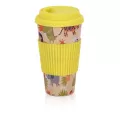 Reusable Coffee Bamboo Fiber Tea Cup Health Drink Water Mug Multi-Function With Lid Non-Slip Silicone Set Graffiti Cup