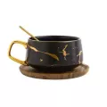 Creative Fresh Nordic Style Marble Matte Gold Ceramic Cup Tea Mug With Wooden Lid Tray