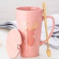 Creative Nordic Ceramic Cup Large Capacity Boy Cup With Cover Spoon Cup Personality Home Couple Cup