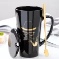 Ceramic 500ml Coffee Mug Creative Forest Art Pattern Cup Milk Mugs With Lid Spoon Home Drinkware Lovers Wedding