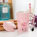 Ceramic Pink Naughty Panther Cup Cartoon Ceramics Latte Milk Tea Cups With Cover Spoon Birthday Anniversary S