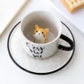 Creative Ceramics Mug With Spoon Tray Cute Cat Relief Coffee Milk Tea Handle Porcelain Cup Water Cup Novelty S