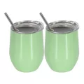 2pcs/set Portable Stainless Steel Mug Wine Glass Beer Wine Cup Tumbler Sippy Cup With Lidstrawcleaning Brush Tea Milk