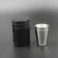 4 Pcs Polished 30ml Mini Stainless Steel Liqueur Glass Shot Glass Cups Wine Beer Whiskey Cup Leather Cover Bag Set