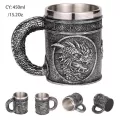 Coolest Gothic Skull Resin Stainless Steel Beer Mug Dragon Knight Tankard Halloween Coffee Cup Tea Mug Bar Decor