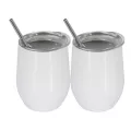 2pcs/set Portable Stainless Steel Mug Wine Glass Beer Wine Cup Tumbler Sippy Cup With Lidstrawcleaning Brush Coffee Tea