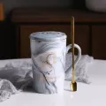 Eways Natural Marble 12 Constellation Ceramic Pink Zodiac Mug With Lid Coffee Mugs Creative Personality Cup Lead-Free