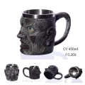 Coolest Gothic Skull Resin Stainless Steel Beer Mug Knight Tankard Halloween Coffee Cup Tea Mug Pub Bar Decor
