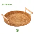Woven Rattan Basket Tray With Handle Bread Fruit Food Storage Plate For Breakfast Drink Snack Coffee Tea Handmade Storage Tray