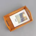 Retro Wooden Curved Serving Tray With Handles Storage Box Food Holder For Family Dinner Tray