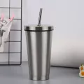 16oz 304 Stainless Steel Auto Coffeetea Vacuum Mug Travel Straw Thermos Cup Twisty Body Keep Cold Tumbler Cafe Mug