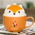 350ml Ceramic Mugs Cute Animal Chindren Breakfast Coffee Milk Mug With Cover Cup Fox Puppy Kitten Raccoon Piggy Polar Bear Cup