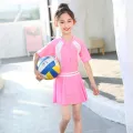 Siying ใหม่สองชุดกระโปรงชุดว่ายน้ำเด็กชิ้นเดียวแขนสั้นครีมกันแดดแห้งเร็วชุดนักมวยสาวชุดว่ายน้ำ