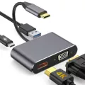 Usb Type C Hub Type-C To Hdmi 4 Vga Adapter Rj45 Lan Ethernet Sd Tf Usb-C 3.0 3.5mm Jac Audio For Macbo Pro/air