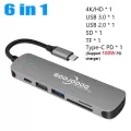Goojodoq Usb Hub C Hub Hdmi Adapter 6 In 1 Usb C To Usb 3.0 Dock For Macbook Pro Accessories Usb-C Type C 3.1 Splitter Usb C Hub