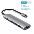 USB 3.1 Type-C Hub to HDMI Adapter 4K Thunderbolt 3 USB C Hub with Hub 3.0 TF SD Reader Slot PD for MacBook Pro/Air/Huawei Mate