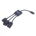 3 In 1 Micro Usb Hub Male To Female Double Usb 2.0 Host Otg Adapter Cable Converter Extender Universal For Mobile Phones Black