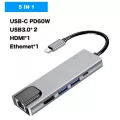 Usb C Hub Multiport Adapter With 1000m Rj45 Gigabit Ethernet Usb3.0 4k Hdmi Output Network For Macbook Pro Typec Windows Laps