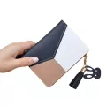 DIHOPE Women's Zipper Closure Spliced Wrist Strap Tassel Wallet for Girls New  Fashion Phone Coin Long Purse Card Holder