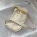 Fashion Daisy Women Underarm Handbag All Match PU Leather Ladies Chain Shoulder Bags Vintage Female Baguette Travel Clutch Purse