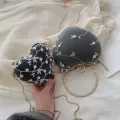 Embroidery Flowers Design Women Heart Clutch Evening Bags Gold Chain Shoulder Bags Girls Handbags Purses For Ladies Party Bags
