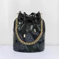 Fashion Luminous Women Drawstring Bucket Bags Geometry Plaid Shoulder Bags Folding Chains Handbag Diamond Casual Tote Bucket Bag