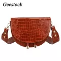 Geoc Women Bag Hf Round Oulder Bag Crossbody Bag Crocodile Pattern Fe Handbags Pu Mesger Bag