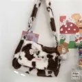 Women Bag New Oer With Lamb Wool Cute Cow Pattern Lie Fabric Oulder Bag Canvas Handbag Tote Large Capacity Bag For Girls