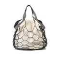 Fashion Ladies Women's Large PU Leather Hollow Buckets Fish Net Boho Shopper Shoulder Bag Detachable PU Canvas Handbag