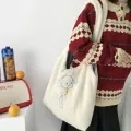 Women's Lamb Oulder Bag Canvas Handbag Tote Bag Large-Capacity Brdery Ng Bag Cute Sol Bag Girl's Bag