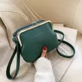 Casual Clip Bag Simple Women Messenger Bag PU Leather Lady Shoulder Crossbody Bag Kiss Lock Bags Party Evening Clutch Purse