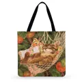 Christmas Gift Fashion Shopping Bag Reusable Ladies Tote Bag Daily Beach Bag Cartoon Painting Cat Printed Beach Bag Casual Tote