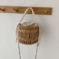 New Pearl Bag Women's New Hand-Wen Straw Bag Rattan Crossbody Oulder Bags Ins Wild Ning Clutch Bags