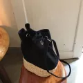 Orean Retro Wen Bucet Canvas Straw Handbags Ca Wen Women Oulder Bag Bohia Rattan Handbag Bolso Fenino