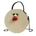 New Straw Oulder Bag Women Vintage Crossbody Bags Cherry Decor Weave Round Tote Handbags Oulder Bag Cute Round Handbags