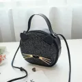 Hand-Held Sml Round Bag Cross-Bag Young Girl With A Cat Oulder Bag