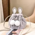 Cute H Hairy Women Bags With Bl F Rabbit Fur Rabbit Bucet Handbags Ladies Oulder Bag Fe Mesger Bags