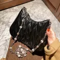 Lattice Square Crossbody Bag New Quity Pu Leather Women's Designer Handbag Pearl Chain Oulder Mesger Bag