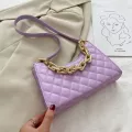 Lattice Pattern Women Pu Oulder Bag Soft Pu Leather Fe Thic Chain Tote Bags Travel Ng Underarm Bag
