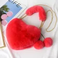 Ladies Velvet Heart-Sd Oulder Bag Cute Ladies Clutch Bag Chain Mesger Bag Winter Wild Peach Heart Bag Trend