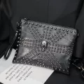 กระเป๋าสะพาย/Korean style men's clutch bag fashion stitching soft leather shoulder bag trend rivet small bag