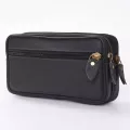 กระเป๋าใส่โทรศัพท์มือถือ/Double-layer zipper phone bag black cowhide fashion leather belt bag for men