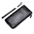 Dienqi Card Holder Long Men Wallets Money Bags Slim Thin Wallets Male Cell Phone Clutch Bag Black Leather Vallet Wristlet