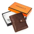 Contact's Crazy Horse Leather Wallet Men Coin Purse Casual Card Holder Small Billfold For Man High Quality Male Wallets Rfid