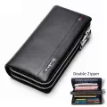 Bison Denim Men Wallet With Coin Pocket Long Wallet Double Zipper Business Genuine Leather Clutch Bag Cowskin Purse Men N8008-2
